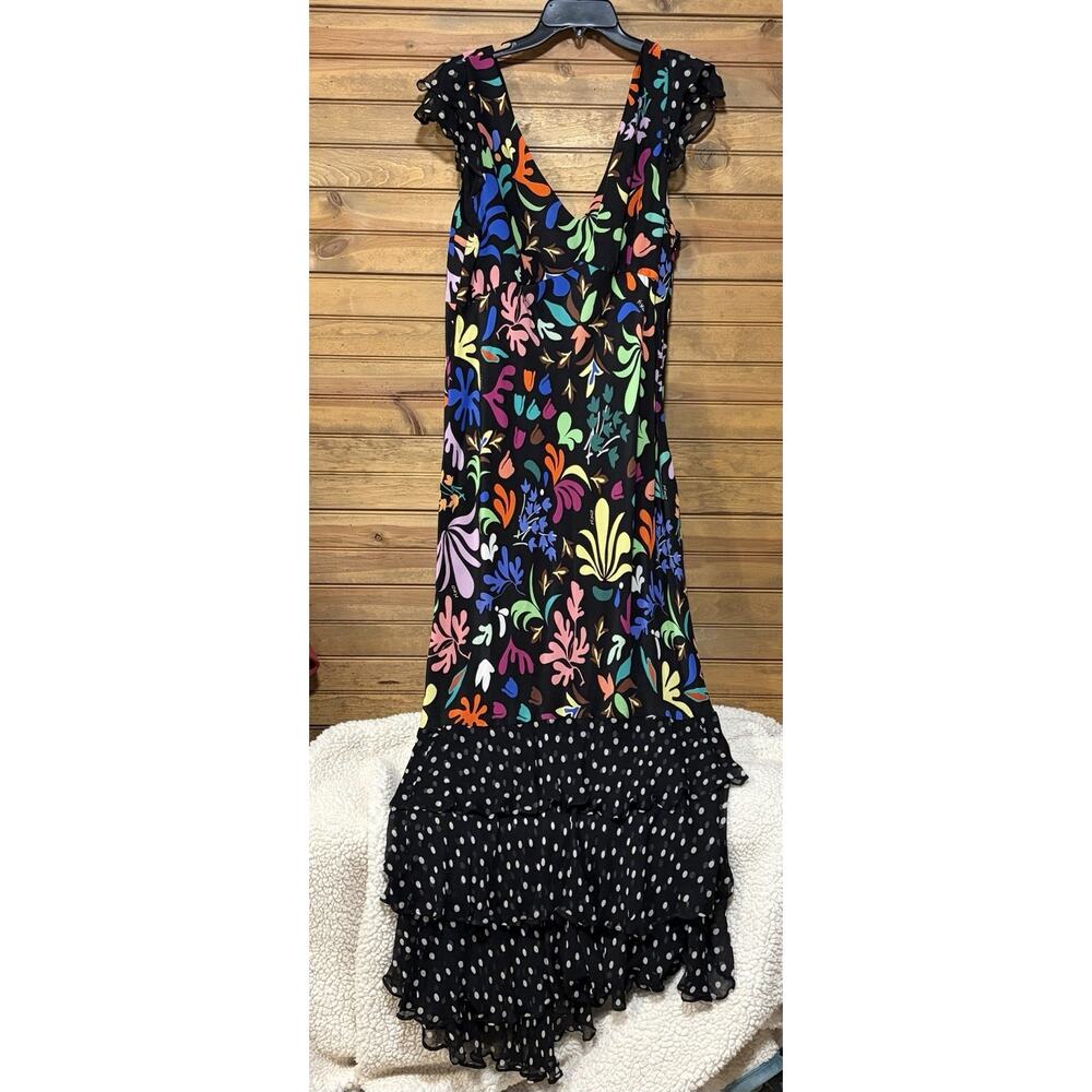 RIXO Silk Ossy Polka Dot Women’s Maxi Dress Size 2XL Ruffled Hi-low Hemline